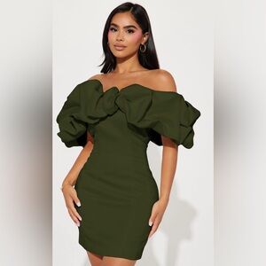 Elegant Olive Off-Shoulder Dress